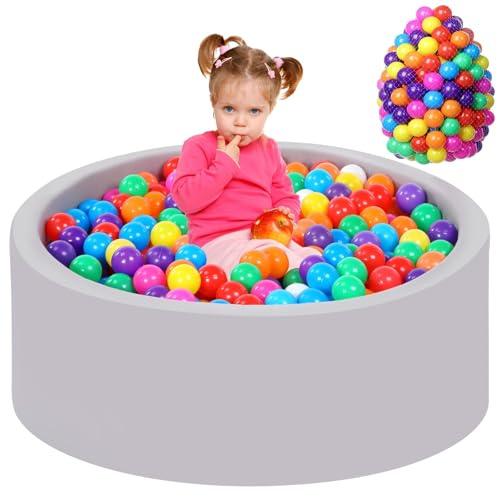 Piscina de bolas para bebés con 200 bolas tricolores, Bolas para piscina de bolas para bebés con bolas de plástico incluidas Piscina de bolas redonda suave plegable grande para niños pequeños Interior