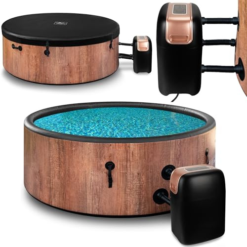 COIL Garten SPA Outdoor Winterfest SPA Outdoor SPA Aufblasbar - 6 Personen, Holzoptik, Robustes DWF-Material, Schnellaufblasbar, Wellness Hydromassage (Oak-4)