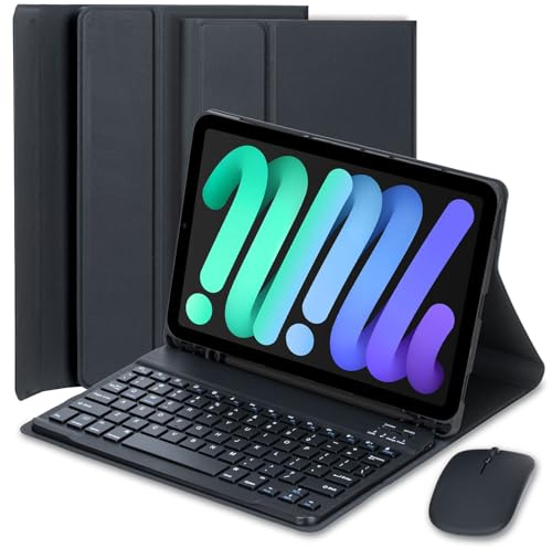 EHLCYS Funda con Teclado para iPad Mini 5/4/3/2/1 7,9 Pulgadas, Español Ñ Teclado Bluetooth Magnético Desmontable En, Funda Ultrafina Tipo Folio con Soporte para Bolígrafo Y Ratón,Negro