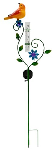 abc HOME | Gartenstecker Vogel mit Regenmesser | LEDs | Solarpanel | Lichtsensor | 80 cm H