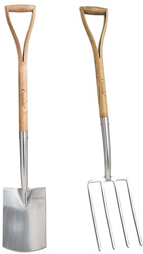 Crystals 2pc Garden Tool Set – Carbon Steel Digging Spade and Fork with Soft Grip Handles, Heavy-Duty Durable Design for Lawn, Soil, Planting, Landscaping, and Outdoor Gardening Tasks