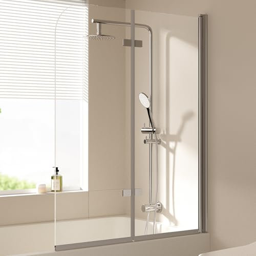 EMKE Vasca da bagno pieghevole per vasca da bagno, 110 x 140 cm, 2 pezzi, divisorio per doccia per vasca da bagno, 6 mm, vetro di sicurezza