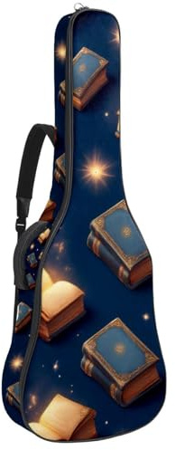 KengjuTesu 43 Zoll Akustikgitarre Softcase mit Rucksackgurt und 2 Taschen Magic Books Muster Keine Polsterung Rucksack Wasserdicht Oxford Tuch Bassgitarre Gigbag für Konzertgitarre, Mehrfarbig 6