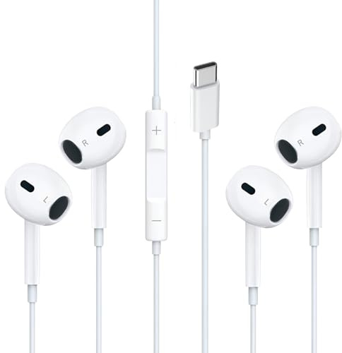 2 Pack Wired Earphones for iPhone 16/15/Plus/Pro/Pro Multifunction Button | USB C Headphones Built-In Microphone and Volume Control HiFi Stereo Noise Earbuds Reduction In Ear Type C Earbuds for Samsung