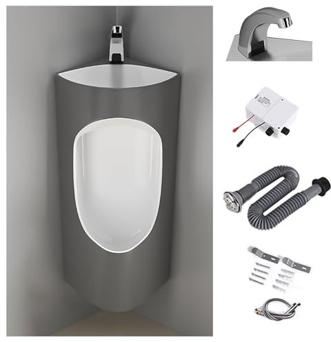 Contenitore Urine Angolare, Pappagallo Urina Uomo in Ceramica per Uomo, Lavamani, Sensore Intelligente, Adatto per Bagno di Casa, Hotel(Gray)