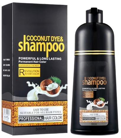 Champú de coco para teñir el cabello negro, champú negro vegetal, aceite de coco, tinte orgánico para el cabello, coloración rápida, champú de color de larga duración