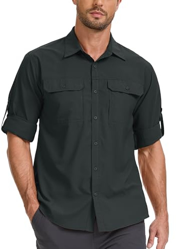 Jogwits Chemise Safari Homme UPF50+ Protection UV à Manches Longues Chemise de pêche pour Homme Boutonnée Séchage Rapide Fonctionnelle