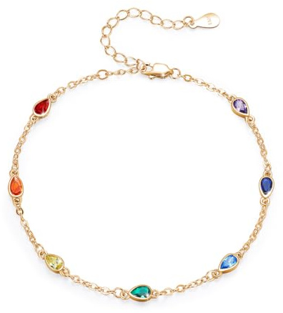 Chakra Fußkettchen Sterlingsilber Herz/Tropfform Chakra Fußkettchen 7 Chakren Tautropf Sommer Strand Fußkettchen Armband für Heibee Fraugeburtstag Weihnachen Geschenke für Frauten rauen Frau Freundin