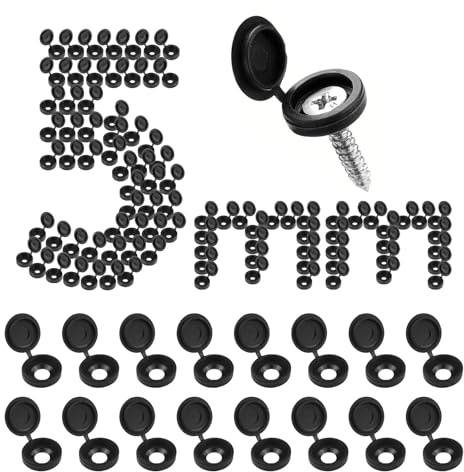 JJWNMLL 160pcs Hinged Plastic Screw Caps,Black Fold & Snap Decorative Caps | Hole diameter 5mm Covers with Box for Furniture Cabinet & Shelf
