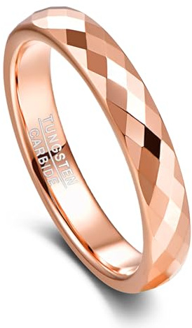 VAKKI Ring Damen 4 mm Wolframring Schwarz/Roségold Polierte Facettierte Eheringe für Frauen Größe 52(16.6)-70(22.3)