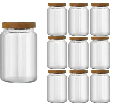 pantrytine Lot de 10（600ml） Bocal en Verre Hermétique - Bocal en Verre avec Couvercle - Pot Epices Verre - Pots et Bocaux de Conservation