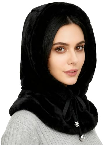JIAHG Cagoule Femme d'hiver en Peluche Balaclava Doux et Thermique pour Cyclisme Ski Neige Camping Randonné 2 en 1 Bonnet Echarpe et Protection d'oreille avec Cordon de Serrage