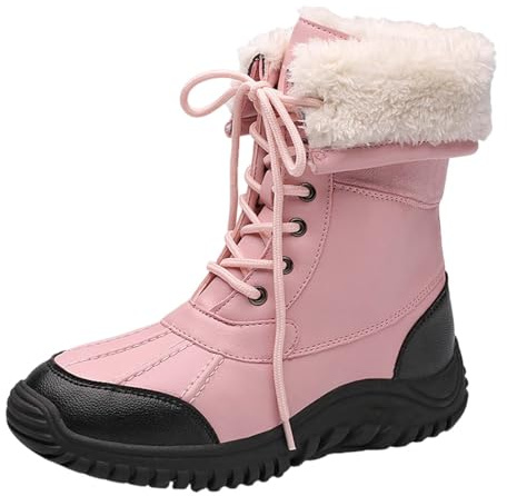 cfpqv Bottes d'hiver doublées pour femme - Bottes d'hiver chaudes à lacets - Imperméables - À enfiler - Bottes thermiques - Bottes d'hiver - Bottes de travail - Bottes de randonnée, Rose, 40