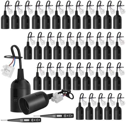 38 Stück E27 Lampenfassung Schwarz mit 2 Stück Spannungsprüfer