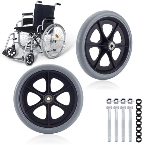 AHANDMAKER 2Pcs 8 Inch Replacement Walker Wheels Wheelchair Accessories Drive Walker Parts for Seniors Mobility Aid Scooter Lawn Mower Luggage Crate Beach Cart, Silver