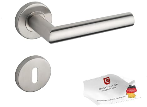 Beschläge Hamburg | Türgriff FRANKFURT 07 VAM BB | Türklinke mit Buntbart Rosetten ø53x9 mm | Türbeschlag für Zimmertüren | Drückergarnitur Türdrücker für Innentüren in Edelstahl matt gebürstet