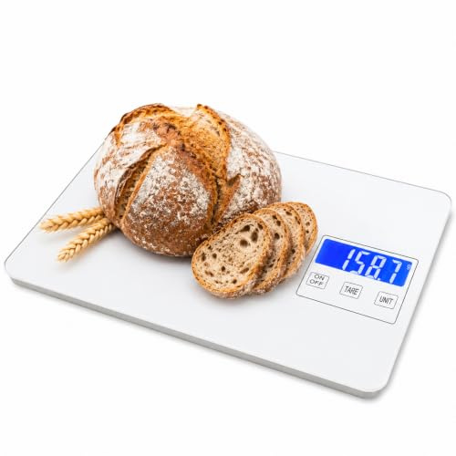 Digitale Küchenwaage bis 15kg, Hochpräzise 1g Backwaage mit Großem LCD-Display und Tara-Funktion, Ultraflache Haushaltswaage für Kochen und Backen, Einheitenumschaltung (g/kg/ml/oz/lb),Inkl.Batterien
