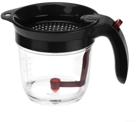 Séparateur de graisse d'une capacité de 4 tasses avec bec verseur en silicone et bec verseur inférieur, plastique résistant à la chaleur avec échelle de mesure et couvercle passoire pour enlever la