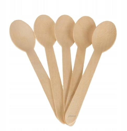 Pakomat Lot de 100 cuillères jetables en bois non traité - 16 cm - Couverts jetables biodégradables pour soupe, restauration et événements