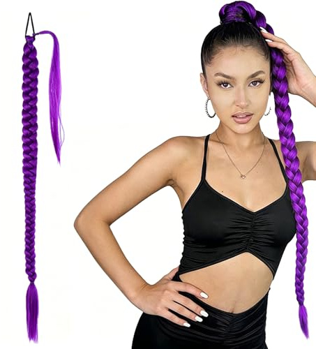 FOSDICK Extensiones Trenzas Moradas, Pelo Morado para Trenzas Postizas, Trenza Extensiones Moradas, Peluca Trenza De Cosplay De Anime, Morada Pelucas Mujer Pelo Para Halloween Carnaval Fiestas
