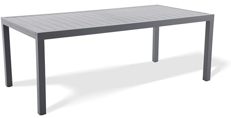 KHG Gartentisch ausziehbar Grau, Ausziehtisch aus Eisen-Gestell und Aluminium Tischplatte für 10 Personen, wetterfest UV-beständig, 100x75x203-320 cm