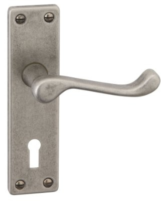 URFIC 100-325-AT LK Victorian Scroll Antique Pewter Lever Lock Door Handle Set