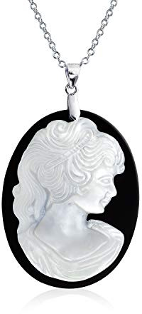 Bling Jewelry Klassische Antike Viktorianische Vintage-Stil Schwarz Weiß Geschnitzt Frauen Porträt Kameo Anhänger Halskette Für Frauen .925 Sterlingsilber