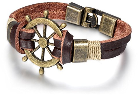 JewelryWe Schmuck Unisex Lederarmband, Retro Geflochten Tribal Leder Armband Armreif für Damen Herren, verstellbare Größe