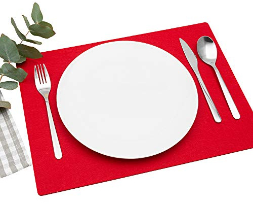 FILU Platzsets aus Filz 4er-Pack Rot eckig (Farbe und Form wählbar) 30 x 41 cm – Tischset für drinnen und draußen Deko für Esstisch im Wohnzimmer, Gartentisch/Balkontisch