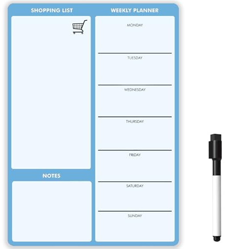 TMS A4 Weekly Meal Planner for Fridge | Magnetic Whiteboard Calendar and Shopping List | Use for Food Prep and Family Planning | Dry Wipe Memo Board for Kitchen | Made in the UK [30 x 21cm]