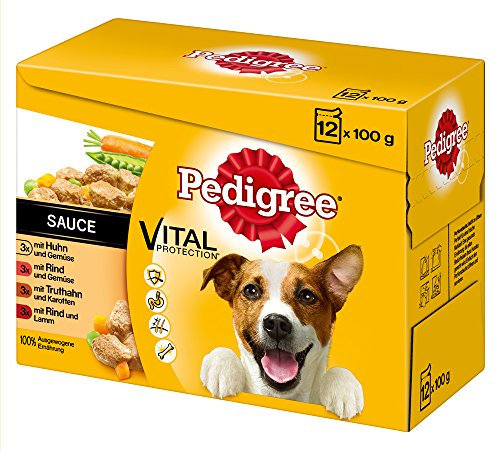 Pedigree Hundefutter Nassfutter Adult in Sauce, 12 Portionsbeutel (12 x 100g)