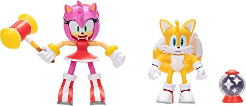 Sonic the Hedgehog – Pack contenente 2 action figure di Tails e Amy alte 10 cm, con 11 punti di articolazione ed estremamente dettagliate. Per bambini e collezionisti