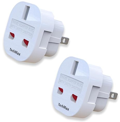 TechMax Pack of 2 UK to US Plug Adaptor Type G to Type A and B UK to USA, Canada, Japan, Thailand, Mexico, Jamaica, Dominican Republic, Barbados, China and more 2 Pin Flat Travel Adapter (White)