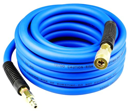 YOTOO Hybrid Air Hose 3/8-Inch by 25-Feet 300 PSI Heavy Duty, Lightweight, Kink Resistant, All-Weather Flexibility with 1/4-Inch Brass Male Fittings, Bend Restrictors, Blue