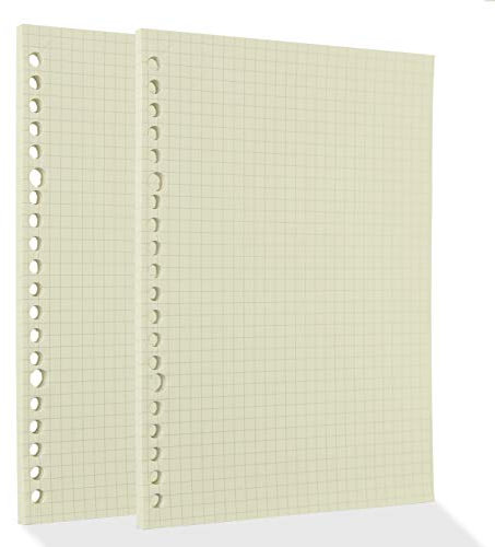A5 Notizbuch Refill 120 Blatt / 240 Seiten Karierte Nachfüllbar Notizblöcke Tagebuch Ringbuch Nachfüllpackung blanko Papier Beige (Binder mit 20 Löcher)