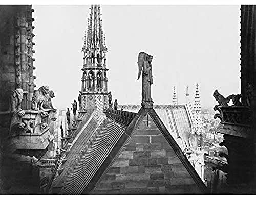 Artery8 Vintage Photo Notre Dame Paris France Gargoyle Spire Roof Unframed Wall Art Print Poster Home Decor Premium
