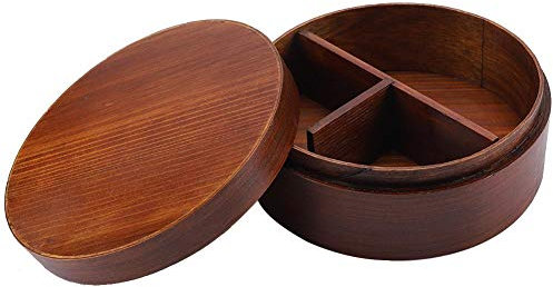 Raguso Box in legno Lunchbox in pino naturale laccato antico con scomparti per alimenti Contenitore per alimenti rotondo retrò Contenitore per alimenti per pic-nic Sushi Lunch *