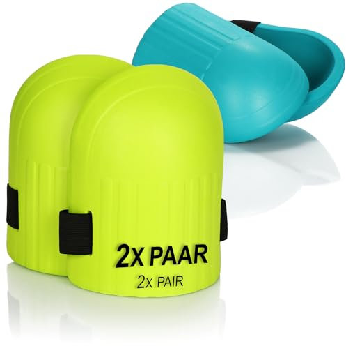 com-four® 2 Paar Knieschoner für die Gartenarbeit - Knieschützer zum Bodenverlegen - Kniepolster für Fliesenarbeiten - Gelenkschoner-Pads mit elastischem Riemen (02 Paar Knieschoner - türkis/grün)