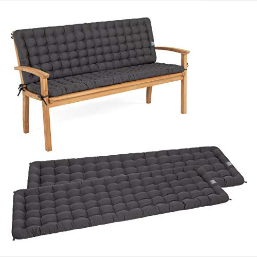 HAVE A SEAT Luxury - Gartenbank Auflage mit Rückenteil 2-TLG. Set, bequem, orthopädisch, wetterfest, waschbar bis 95° C - Made in Germany (2-TLG. Set, 160x48 cm, Grau/Anthrazit)