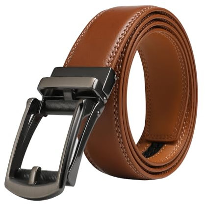 VRLEGEND Ledergürtel Herren Automatik - Verstellbar Anzuggürtel & Jeansgürtel für Männer 3,5cm breit mit Geschenkbox (130cm,Braun)