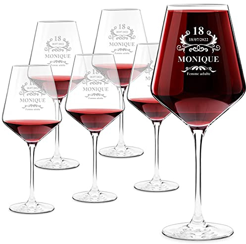Maverton Set de 6 Verres à Vin en Cristal pour elle - Verre gravé 490 ml - 6 Verres Personnalisés à Vin - Cadeau d’anniversaire pour chaque Femme - Cadeau personnalisé Femme - Adulte