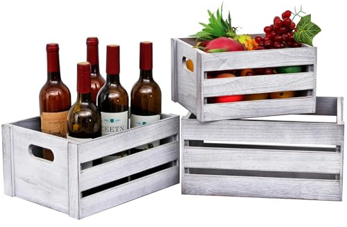LKMANY Storage Crates 3 Pcs Wooden Crates Decorative Boxes,Nesting Storage Container Rustic White,Boxes for Storage, Display,Decor