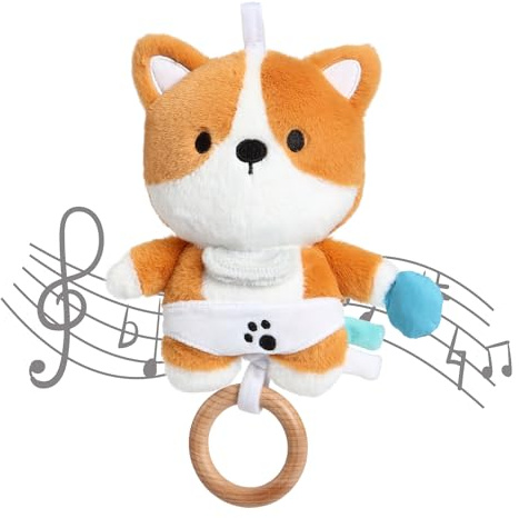 COTTONBEBE Spieluhr Baby Einschlafhilfe, Plüschtier Spielzeug mit weiche Wiegenlied für 0+ Monaten Mädchen Junge, Perfektes Baby Geschenk (Fuchs)