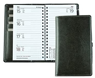 DELMON VARONE - Taschenkalender A6 2026 veganem Kunstleder grau - Organizer Terminplaner (1 Woche auf 2 Seiten) klein - Kalender mit Wochenübersicht & Spiralbindung - Wochenplaner (nachfüllbar)