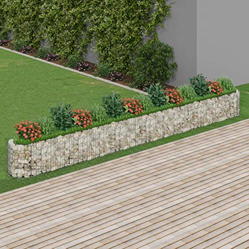 Chusui Gabion Raised Bed, Gabion Planter, Gabion Stone Basket, Garden Fence, Gabion with Raised Bed in Galvanised Steel, 540 x 50 x 50 cm