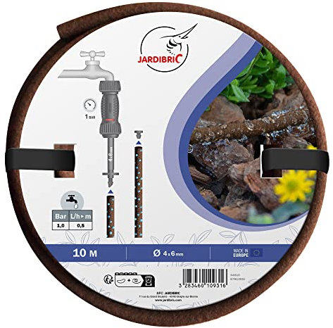 Jardibric - Tubo poroso marrone Ø4 x 6 10 m - Portata a 1 bar di pressione 3,9 l/h al metro lineare - Irrigazione ecologica e uniforme per le vostre piante e i vostri giardini massicci.