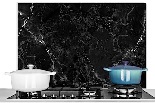 KitchenYeah© Küchenrückwand Platte Spritzschutz Küche Deko Aluminium Platte | 80x55 cm - Wandschutz Küchen Zubehör WandverkleidungMarmor - Schwarz - Weiß - Dunkel - Muster