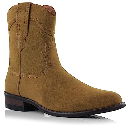 Ferro Aldo Austin Men's Classic Western Cowboy Boot | High-Top Ankle Boot with Convenient Side Zipper | MFA806086 | in Wheat Beige Suede, Size 11