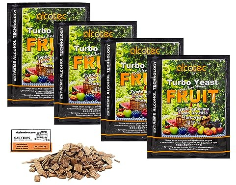 4 x Turbohefe - Alcotec Turbo Fruit 60g, Hefe zur Fruchtgärung, Turbo Hefe, Hefe für Maische, Hefe für die Gärung, Wodka-Hefe