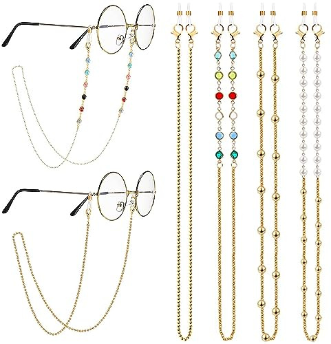 HAOBIN 4 StüCk Damen Brillenkette Sonnenbrillenkette Brillenketten GläSer Band Brillenband Brillen Kette BrillenbäNder 8 StüCk Silikon Anti Rutsch Ringe FüR Lesebrillen Sonnenbrillenrahmen